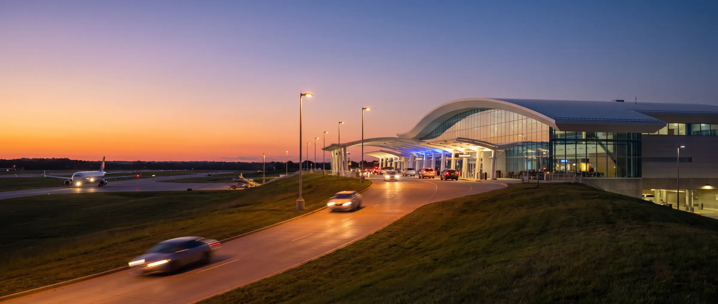 Luton airport at dusk
